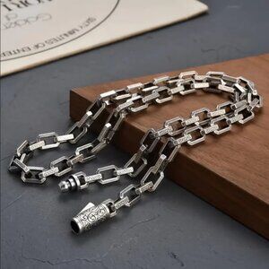 22" Mens 14K White Gold Vintage Style Chain Link Necklace 14 K Silver Jewelry 22